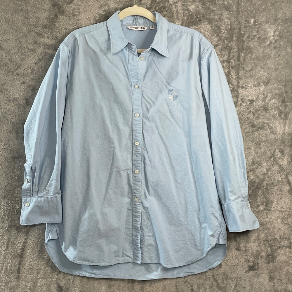 JW Anderson x Uniqlo Button Up Shirt Mens Medium Blue Embroidered Long Sleeve‎